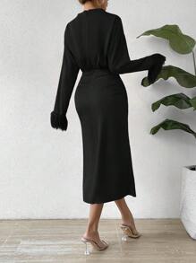 Chiquease Funnel Neck Patchwork Dress Fall Cloth For Women - Black - View 2