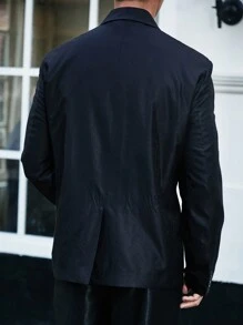 Manfinity Mode Men's Plus Size Solid Suit Collar Blazer - Black - View 2