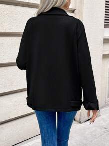 SHEIN Frenchy 女式翻領毛呢大衣,雙排扣設計 - 黑色 - 查看 2