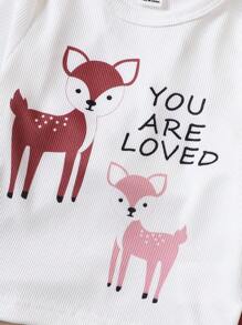 Baby Girls' Cartoon Deer Pattern Snug Fit Homewear Set - Pink - View 4