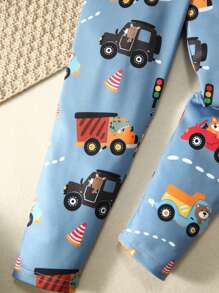 SHEIN Young Boy Comfortable Cute Cartoon Printed Short Sleeve Top And Long Pants Snug Fit Homewear Set - Multicolor - View 5