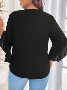 SHEIN Unity 女士大碼純色襯衫 - 黑色 - 查看 2