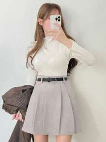 DAZY 女款燈芯絨百褶裙 - 白色 - 查看 4