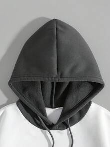 SHEIN EZwear 女性格言印花彩色連帽運動衫,帶有束口設計 - 彩色 - 查看 4