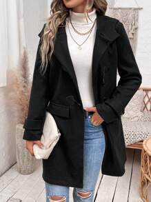 SHEIN LUNE Abrigo con capucha con botones de cuerno - Negro - Ver 5