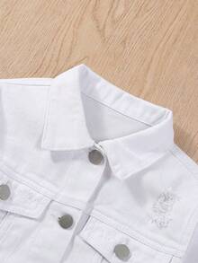 Áo khoác denim một hàng khuy cho bé gái tuổi mới lớn - trắng - Xem 3