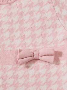 Em bé Cô gái Họa tiết Nanh sói Bowknot Trang trí Áo len Jumpsuit - Hồng - Xem 7