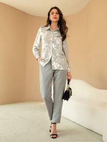 SHEIN BIZwear Của phụ nữ Hình nón Chân Quần tây - Xám - Xem 4