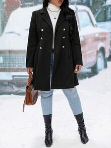 SHEIN Franclia 大碼西裝領雙排釦花呢外套 - 黑色 - 查看 4