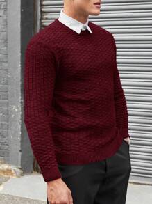 EURMUSE Men's Solid Color Jacquard Sweater Without Shirt - Burgundy - View 6