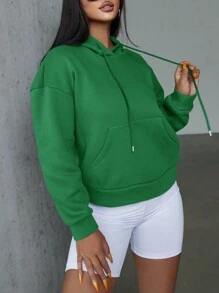 EURMUSE Ladies' Fleece Hoodie With Letter Printed Drawstring - Green - View 5