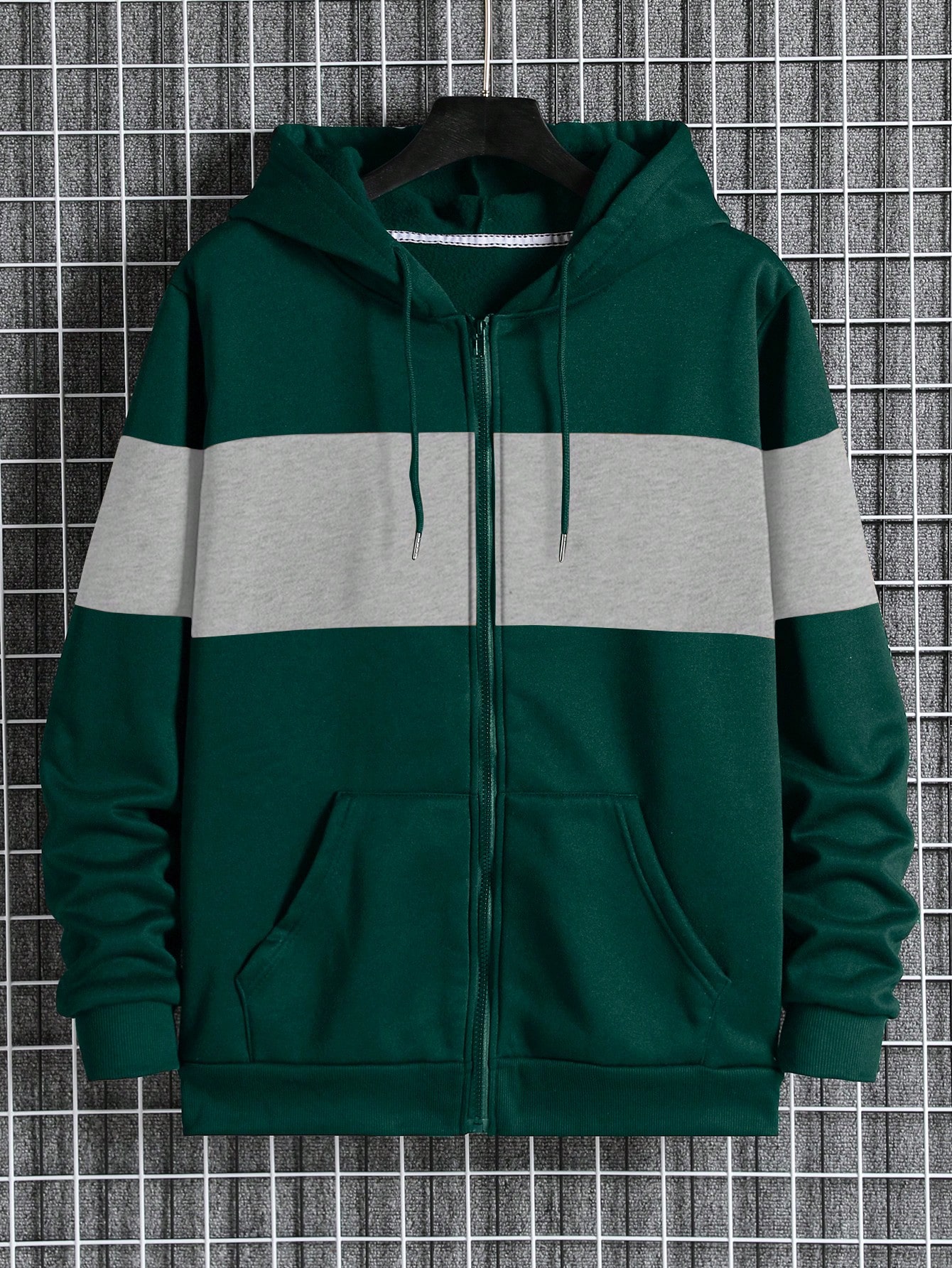 Men's Colorblock Zip Up Hoodie With Drawstring