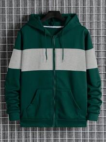 Men's Colorblock Zip Up Hoodie With Drawstring - Multicolor - View 1