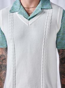 Mainfolk Men's V-neck Sweater Vest Without Shirt Inside - White - View 4
