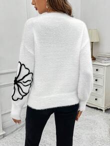 SHEIN LUNE 3D Hoa Giải trí Của phụ nữ Áo len - trắng - Xem 2