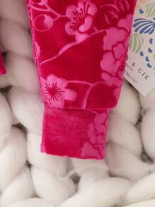 女婴压纹天鹅绒圆领盖袖运动衫和裤子套装，秋冬季时尚街头风格优雅派对装 - 玫紅色 - 查看 4