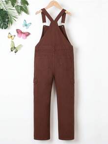 带补丁的 Tween 女孩牛仔连体裤 - 咖啡棕 - 查看 2