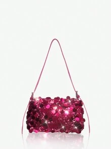 SHEIN SXY 1pc Women's Fashion Beaded Shoulder Bag Valentines - Pink - View 1