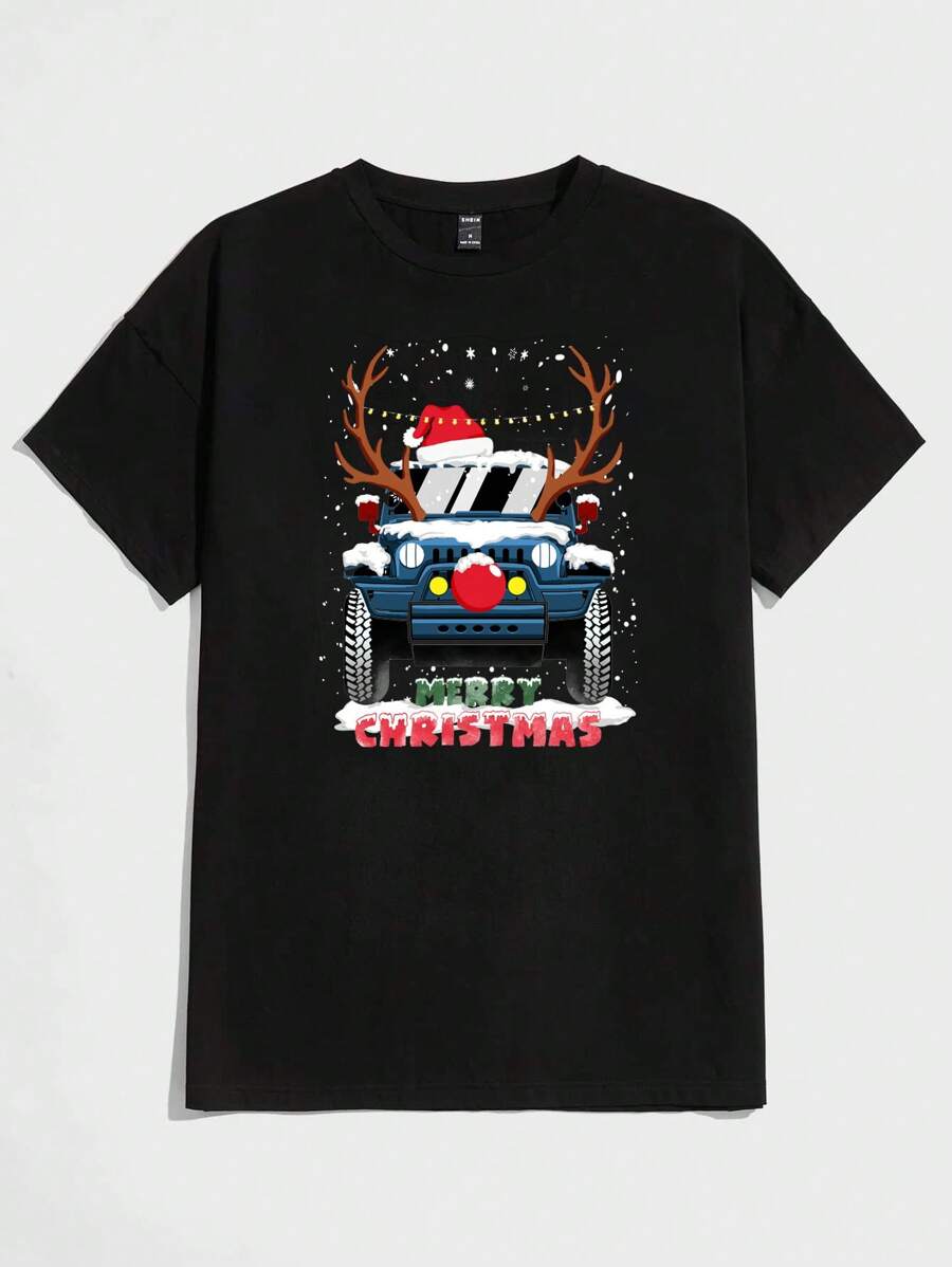 GENTILAND Nam In Giáng sinh Áo thun - màu đen - Xem 1