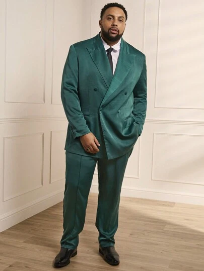 Manfinity VCAY Men's Plus Size Casual Lapel Double-breasted Suit Jacket & Pants Two-piece Set