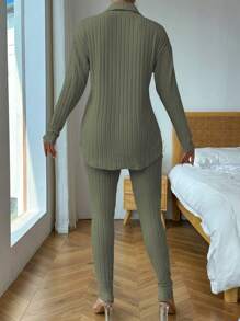 VaVaBold Của phụ nữ Nút phía trước Áo thun Và Xà cạp Bộ - xanh quân đội - Xem 2