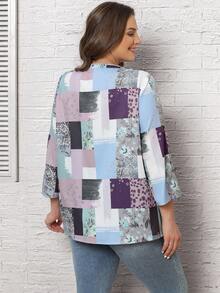 EMERY ROSE Camisa De Talla Grande Con Cuello Con Muesca Estampado Y Parcheado - Multicolor - Ver 2