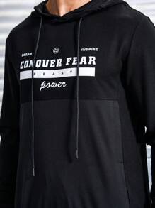 Manfinity Sport Corelite Áo nỉ thể thao nam có mũ trùm đầu, dây rút, họa tiết chữ cái. Áo nỉ nam. - màu đen - Xem 3