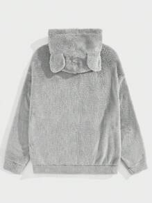 EASEVO Loose Fit Men's Plus Size Patched Hooded Sweatshirt - Grey - View 2