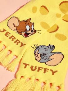 TOM & JERRY X SHEIN 可愛的卡通貓和老鼠可反轉冬季保暖圍巾,適用於兒童 - 彩色 - 查看 6