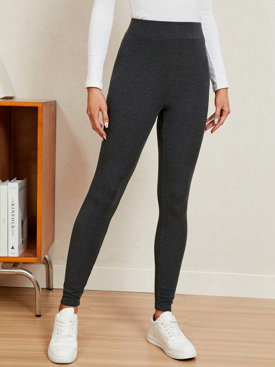 EMERY ROSE Leggings de mujer con costillas y forro térmico - Gris - Ver 1