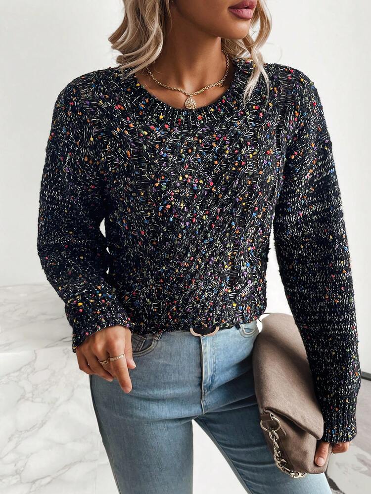 Women's Multicolor Paper Yarn Knitted Sweater With Round Neck Fall Winter