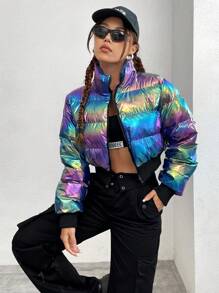 SHEIN Coolane Short Laser Padded Coat For Winter - Multicolor - View 1