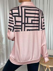 SHEIN LUNE Áo nỉ dài tay nữ họa tiết hình học (mẫu ngẫu nhiên) kiểu chui đầu mùa thu - Màu be - Xem 2