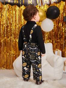 Baby Boys' Shirt Jumpsuit And Overalls Set, Perfect For Parties And Celebrations, Autumn And Winter - Black - View 2