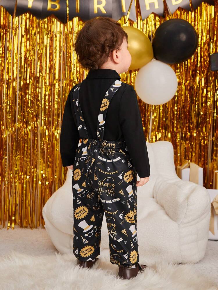 Baby Boys' Shirt Jumpsuit And Overalls Set, Perfect For Parties And Celebrations, Autumn And Winter