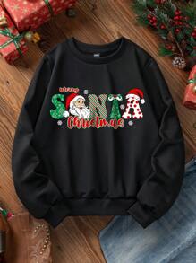 SHEIN LUNE Của phụ nữ Giáng sinh In Áo nỉ - màu đen - Xem 1