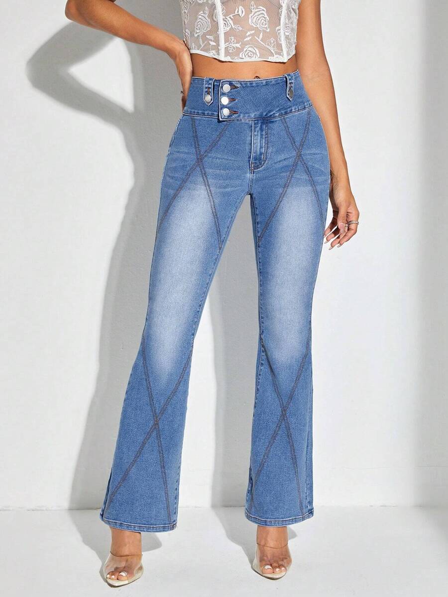 Breezaya 女式高腰牛仔褲 - 深色水洗藍 - 查看 1