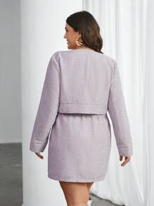 SHEIN Privé Kích thước lớn Hai chiếc Bộ : Mặt trước Nút Áo sơ mi Và Viền mép Váy - Nhiều màu - Xem 2