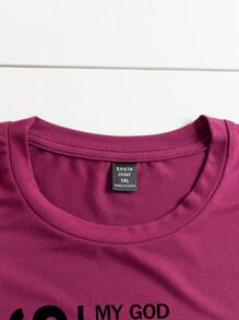 Inoviana Plus Size Women Slogan Printed T-Shirt, JESUS IS MY GOD MY KING MY LORD MY SAVIOR MY HEALER MY REFUGE MY PROVIDER MY STRENGTH MY DEFENDER MY PROTECTOR MY PEACE, MY JOY MY LIFE, MY ALL MY EVERYTHING Graphic Tee, Summer Top - Red Violet - View 3