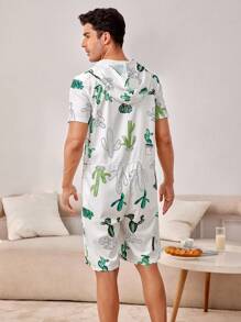 男士仙人掌印花休閒連體褲 - 綠色 - 查看 2