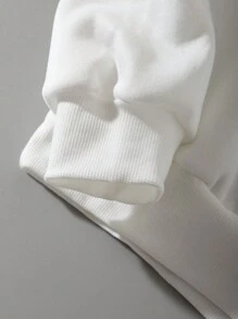 SHEIN EZwear 女字母印花連帽衫和運動褲兩件套 - 白色 - 查看 6