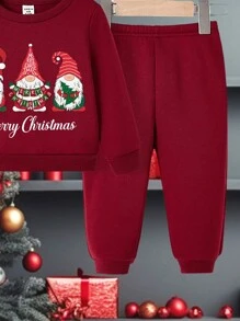 嬰兒女童聖誕印花衛衣和運動褲 - 酒紅色 - 查看 4