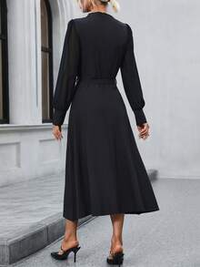 SHEIN Unity 女款褶皺袖腰帶連衣裙