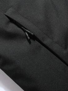 Manfinity Homme Loose Fit Men's Patch Detail Hooded Teddy Lined Zipper Padded Coat With Drawstring - Black - View 5