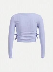 SHEIN Tween Girls' Knitted Texture Solid Color Round Neck Casual T-Shirt 3pcs/Set
