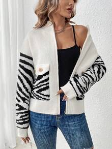 SHEIN LUNE Của phụ nữ Dây kéo Áo len Mở Với Flap túi - Nhiều màu - Xem 3