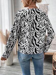 SHEIN Privé Zebra Print Notch Collar Shirt With Glittering - White - View 4