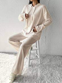 SHEIN Essnce Women'S Tracksuit Set: Crop Top Sweatshirt And Jogger Pants With Drawstring - Apricot - View 7