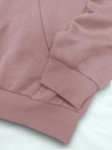 SHEIN EZwear 大码女式字母印花抽绳卫衣 - 藕粉色 - 查看 4