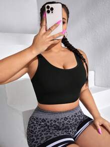 Easithlete Plus Solid Crop Sports Bra - Black - View 5